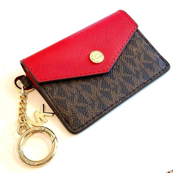 Michael Kors Kala Small Signature Leather Flap Key Ring Card Case Mini ID Wallet